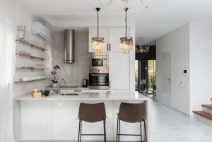 quartz kitchen countertops in spacious kitchen