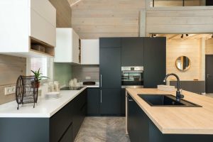 modern kitchen with stone kitchen worktops in manchester